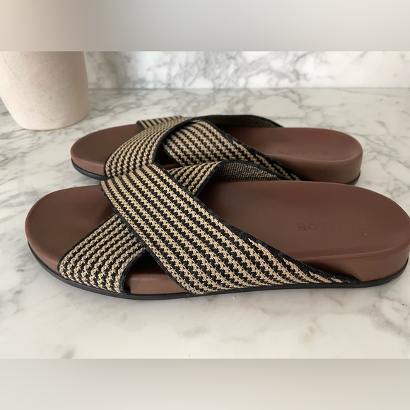 Rothy's The Weekend Slide Sandals Toffee Stripe Size 11 - Picture 4 of 7